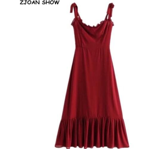 2020 French Solid Women Dress Bodycon Tie Bow Strap Sleeveless Dress Sexy Beach Women Party Dress Vintage Female 2 colors