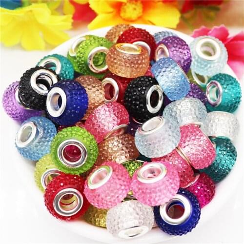 10Pcs Mixed Color Resin Rhinestone Opaque Bayberry Round Rondelle Big Hole Spacer Beads Charms for DIY Crafts Bracelet Necklaces