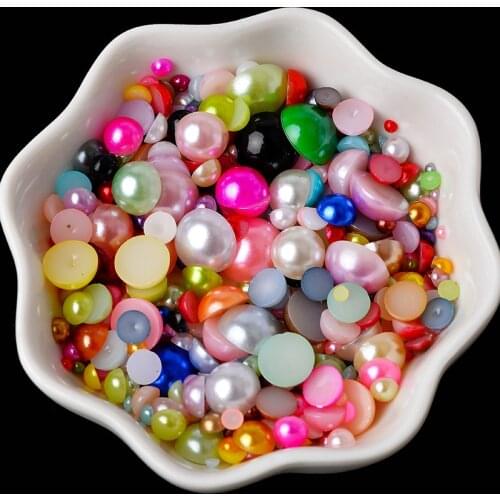14g 2-10mm mixed flatback half round ABS Imitation pearls rhinestones Scrapbook Nail Art DIY Decorations jewelry making findings