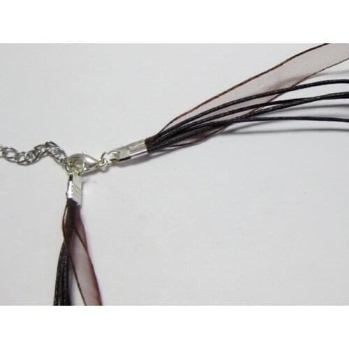 20 Brown Organza Ribbon Waxen Necklace Pendant Cord String+ Clasp