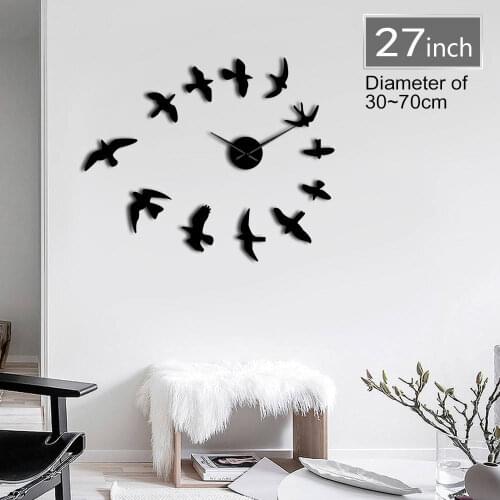 3D Large Wall Clock Fly Birds Mirror Sticker Animal Frameless DIY Giant Time Clock Huge Modern Design Clock Watch Decor