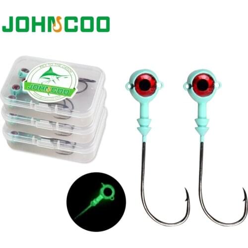 JOHNCOO 5pcs Luminous Fishing Hooks Lead Jig Head 6g 7g High Strength Steel Hook Fishing Lures Soft Bait Jig Head Metal Jig