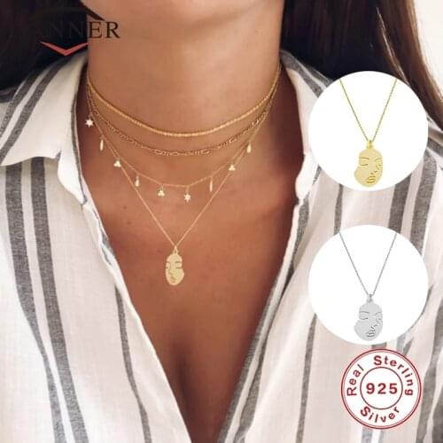 CANNER 925 Sterling Silver INS Style Portrait Figure Temperament Wild Clavicle Necklace for Women Necklace Chain Jewelry