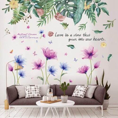Flowers Plants Wall Stickers DIY Green Leaves Wall Decals for Living Room Kids Bedroom Kitchen Home Decoration