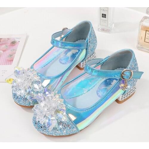 Children Elsa Princess Leather Shoes New girls high heels sequin childrens shoes girls princess student Party shoes