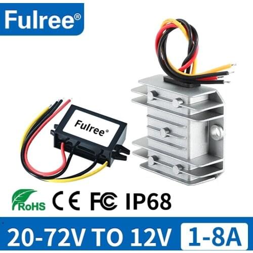 Fulree® 24V 36V 48V 60V to 12V 1A 2A 3A 5A 8A DC DC Step Down Buck Converter 24 36 48 60 Volt Reduce to 12 Volt 3Amps 5Amps