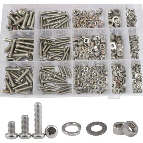 M1M1.2M1.4M1.6M2M3M4M5M6Pan Head Machine Screw Phillip Cross Round Metric Bolt Flat Lock Washer Assortment Kit 304StainlessSteel