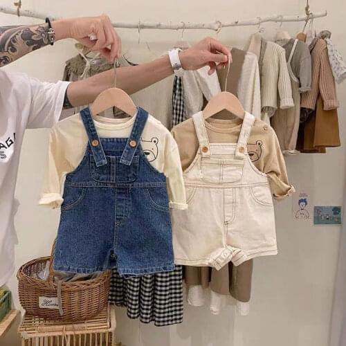 Toddler Baby Overalls 2021 Spring Summer New Kids Boys Girls Denim Jumpsuits Casual Loose Solid Shorts Overalls for Child Baby