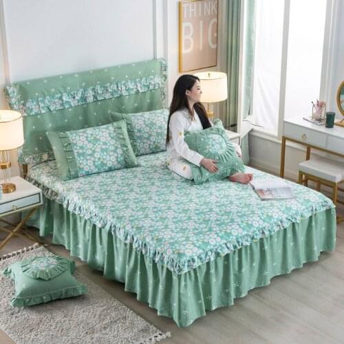 Korean style 3pcs set Bedding Bed Skirt +2pc Free Pillowcases Bedspread Bed Sheet Mattress Cover Twin Queen King Size Bedsheets
