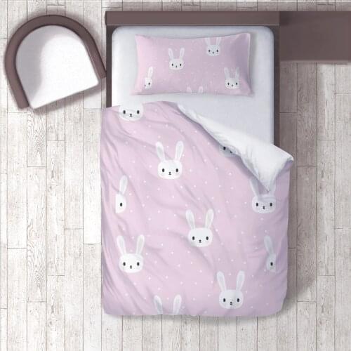 Duvet Cover Set Bedding Set Pillow Case for Baby and Kids Room 3D Printed Pink Rabbits Model 200