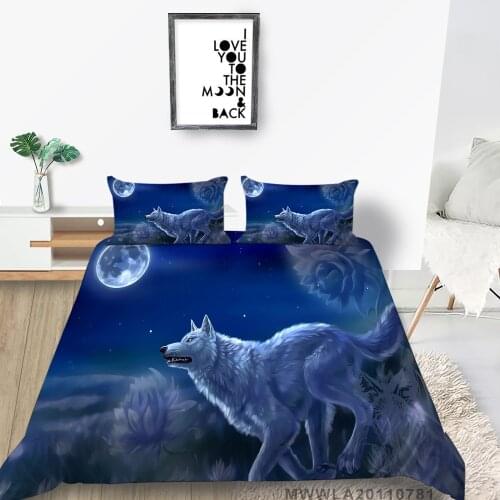 Wolf Bedding Set King Size 3D Moon Night Duvet Cover Twin Full Queen Single Double Artistic Lotus Bed Set Elegant
