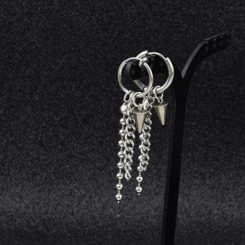 1 pc Cone Stainless steel Tassel Stud Earrings KPOP Bangtan Boys Earrings Punk jewelry for men women Beads Earring no pierced
