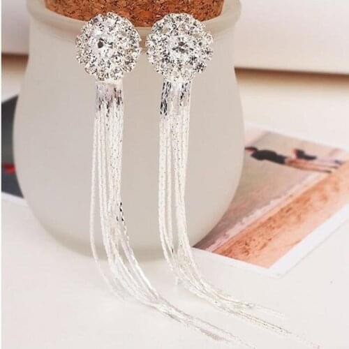 Korean Jewelry Round Crystal Tassel Earrings For Women Statement Long Earrings Elegant Fashion Party Wedding Snowflake Oorbellen