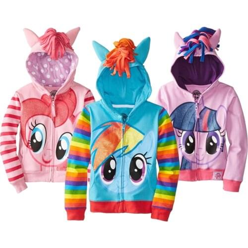 Little Pony Girls Jackets Spring Autumn Hooded Zipper Fashion Christmas Outerwear Cute Cartoon Boys Coat 3-8 Years Kids Clothes