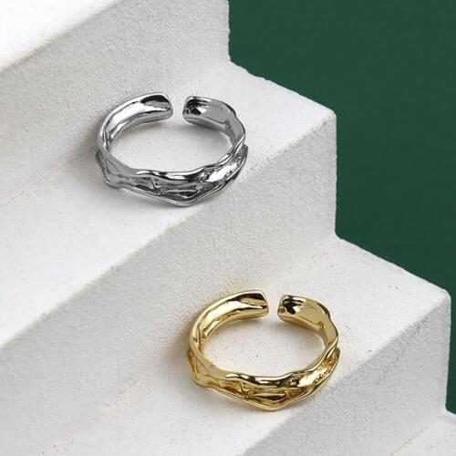 MEETSOFT S925 Sterling Silver Classic hollow irregular Wave Adjustable Ring for Women Party Fine Jewelry wholesale Accessory