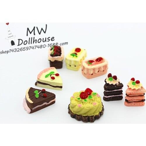 Free Shipping,8pcs cake 1/6 1/12 Miniature food scene model doll house accessories mini 8 pieces of cake