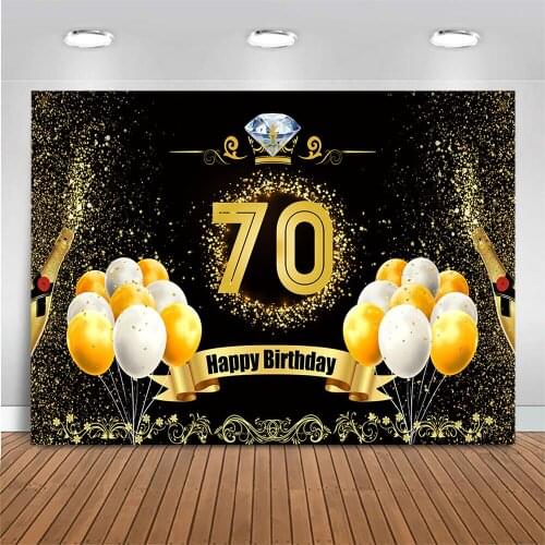 MOCSICKA Glitter 70th Birthday Backdrop Golden Balloons Diamond Photography Background Adult Birthday Party Banner Photo Studio