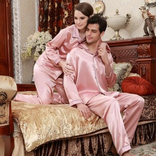 Fashion Couple Pajamas Summer Short Sleeve Pajama Pants Sets Pink Sexy Adult Emulation Silk Pyjama Lounge Set Plus Size B-5843
