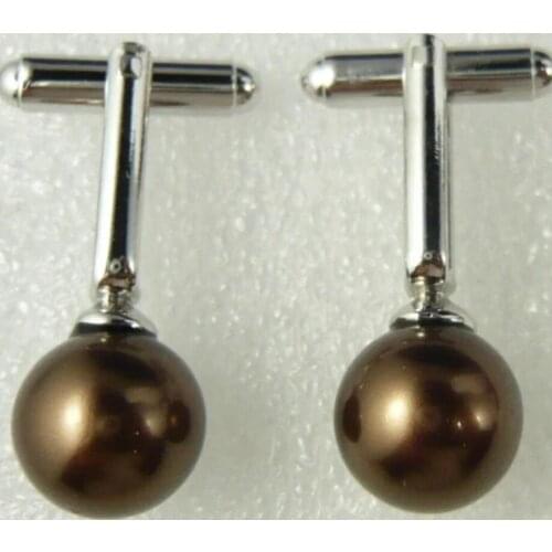 Fashionable silver plated 12 mm coffee shell pearl cuffs