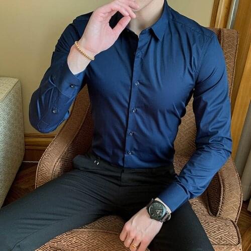 2019 New Fashion Cotton Long Sleeve Shirt Solid Color Slim Men Social Casual Business White Black Formal Shirt Asian Size 8XL