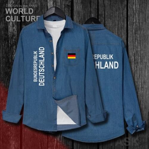 Germany Deutschland German DE Men Spring Autumn Jeans Shirt Cotton Turn-down Collar Long Sleeve Casual Cowboy Coat Flags Clothes