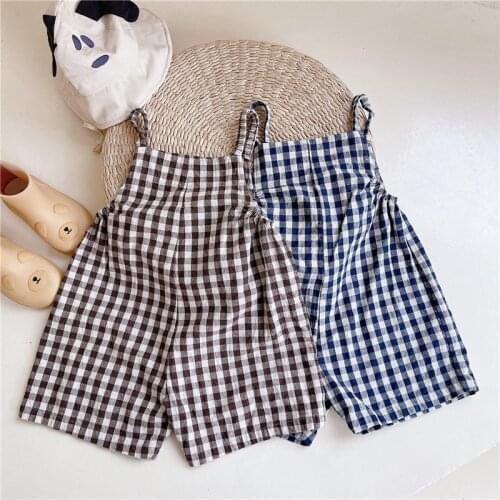 New Summer Korean Style Baby Kids Plaid Suspenders Jumpsuits Sleeveless Loose Pants Toddlers Children Straps Overalls