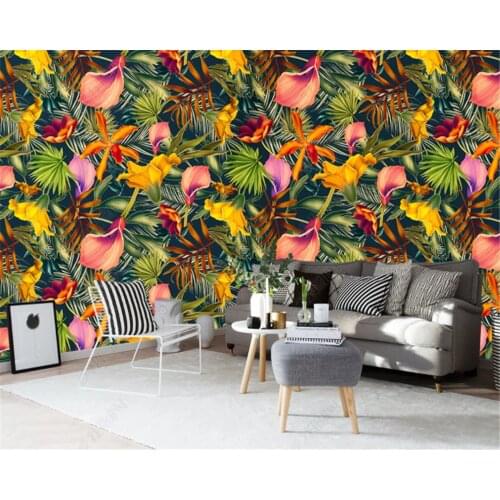 Beibehang Custom wallpaper hand painted tropical rain forest plant flower background home decoration living room 3d wallpaper