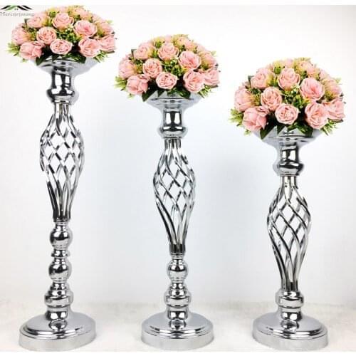 Silver/Gold Flowers Vases Candle Holders Road Lead Table Centerpiece Metal Stand Pillar Candlestick For Wedding Candelabra M002
