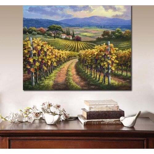 Colorful oil paintings Italian village Sung Kim Vineyard Hill Modern Mediterranean landscape art on canvas home decor Handmade