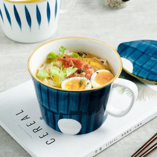 Hand-painted ceramic bowl Japanese creative ramen tureen Nordic style 6-inch breakfast set with handle