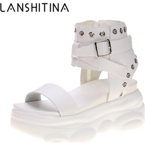 Buckle Leather Sandals Women 2020 New Summer Thick Bottom Shoes Casual Platform Sandals High Top Wedges Comfortable White Sandal