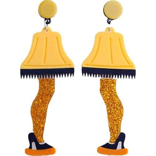 Funny Table Lamp Hyperbole Earrings Vintage Short Skirt Leg Shiny Glitter High Heels Acrylic Earrings for Women Fashion Jewelry