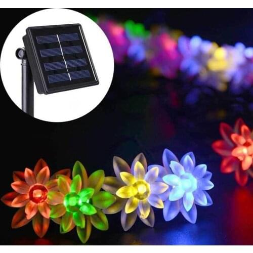 Solar 50LED Light Control Double Lotus Light String Garden Outdoor Landscape Lights Holiday Wedding Garden Decoration Lights