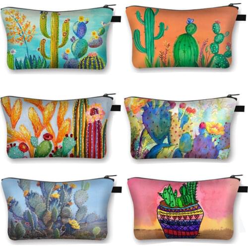 Cactus Print Cosmetic Bag Women Makeup Bags Ladies Cacti Makeup Organizer Girl Cosmetic Case Gift