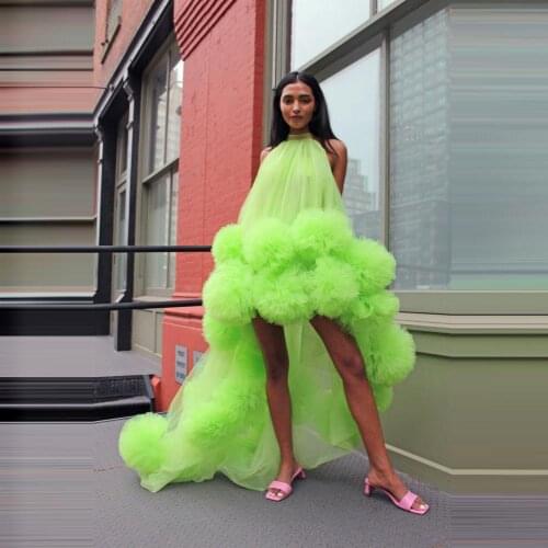 Unique Design Prom Dresses Puffy Tulle High Low Sleeveless Party Night Gowns vestido de festa In Women Dresses