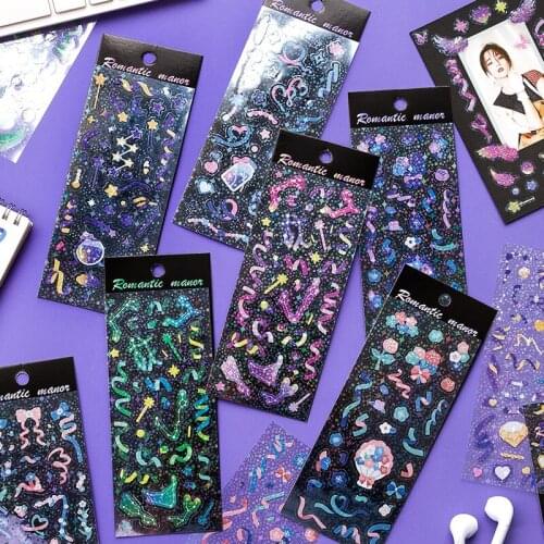 Yisuremia New 3pcs/Lot Kawaii Sticker DIY Letters Photocards Idol Card Scrapbooking Laser Ribbon Decorative Stickers Stationery