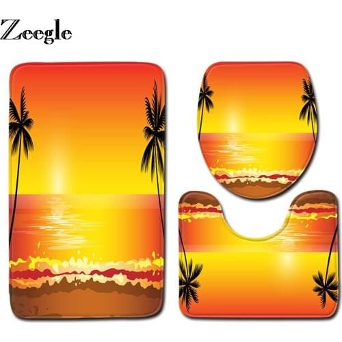 Zeegle Bath Mat Set Flannel Toilet Pedestal Rug Foot Mat Absorption Toilet Seat Cover Mat Anti Slip Bathroom Doormat Toilet Set