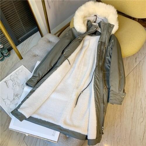 Hooded Cotton Jackets Women Clothing 2021 Autunmn Loose Long Coat Female Big Fur Collar Warm Thicker Plush Jacket Winter Parka