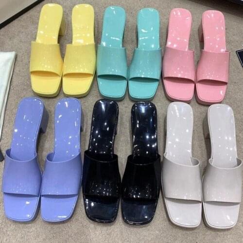 2021 summer Women Rubber High Heel Slide Sandal Designer Sandals Slipper Candy Colors Outdoor Beach Slides Slippers Flip Flop