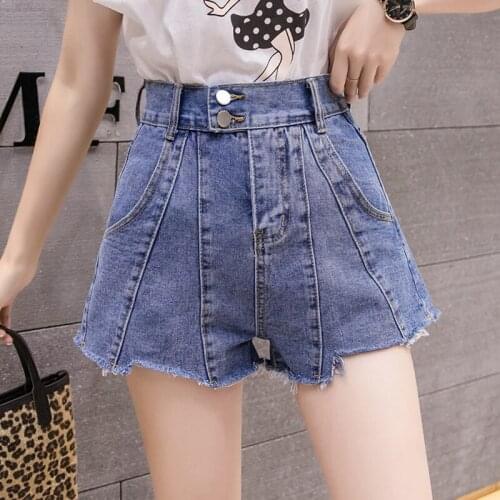 Women Denim Shorts 2019 Wide Leg High Waist Cuffed Jeans Shorts Street Wear White Blue Short Shorts For Summer Spring Autumn
