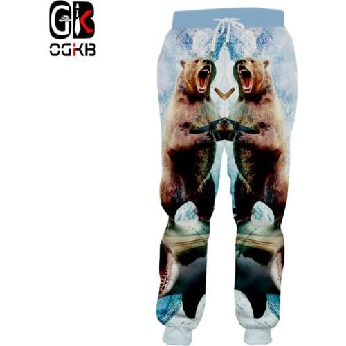 OGKB Women/Mens 3D Long Pants Shark Bear Full Printed Sweatpants Unisex Loose Sweat Pants Straight Full Length Trousers Dropship