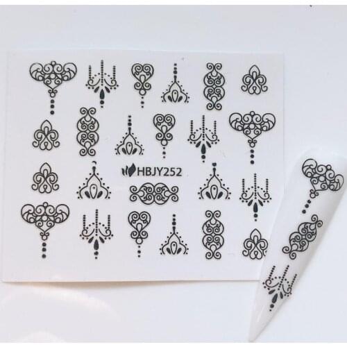 2PCS Nail Art Sticker Sheet Black Old Fashion Design Adhesive Sticker HBJY249-252