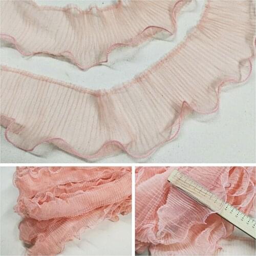 3Yards Luxury Tulle Lace Fabric 9cm Width Ruffle Trim Skin Pink Ribbon Edge Dress Collar Applique DIY Sewing Fringe Doll Decor