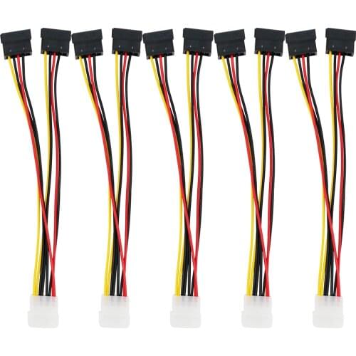 5pcs 4 Pin Molex To 2×15 Pin SATA Power Y-Cable Adapter For IDE 8 Inches