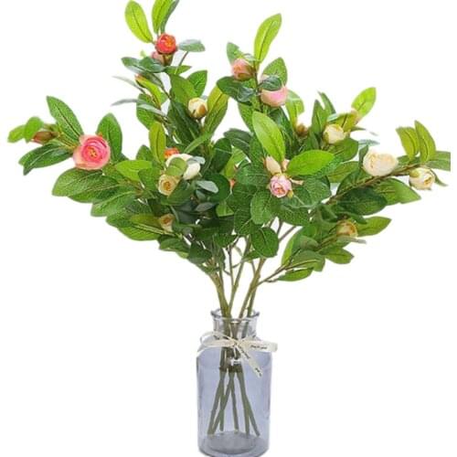 5pcs Silk Camellia Flower Stems Artificial Tea Rose Branches for Wedding Centerpieces Floral Decoration