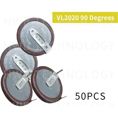 50 PCS/lot 100% Original VL2020 With Legs 90 degrees Rechargeable For PANASONIC Button Battery Free shipping