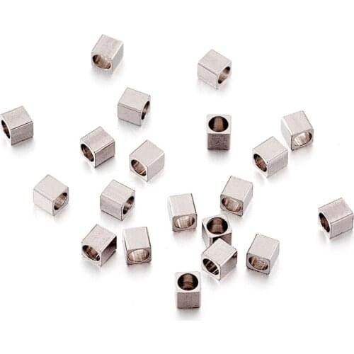 500pcs 2.5mm 304 Stainless Steel Cube Bead Spacers for Jewelry Making Accessory, Stainless Steel Color, 2.5x2.5x2.5mm, Hole: 2mm