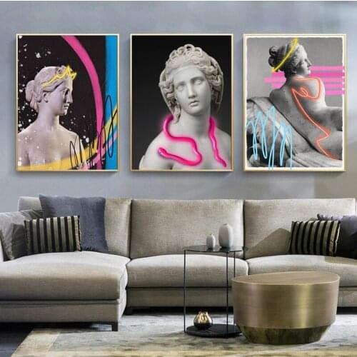 Abstract Sculpture of Medusa Canvas Painting Graffiti Snake Vintage Portrait Posters and Prints Wall Art Pictures for Home Decor