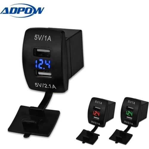12V 24V 2.1A Dual 2 Ports USB Car Charger Voltmeter Meter Socket Power Adapter for Samsung for iPhone Xiaomi Phones