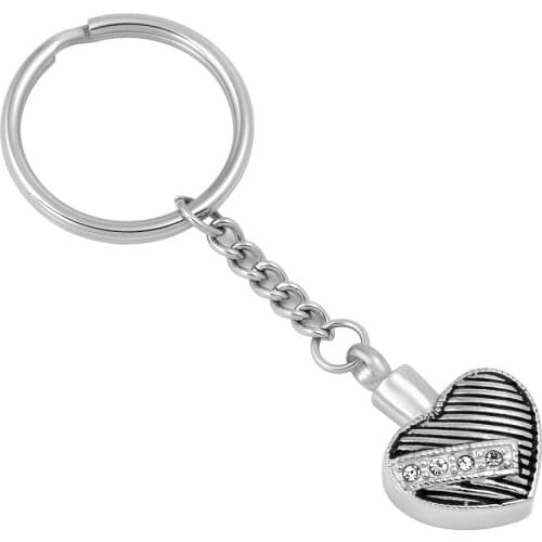 IJK2036 Inlay Crystal Heart Stainless Steel Keyring Cremation for Ashes Urn Keepsake Memorial Souvenir Keyring Jewelry